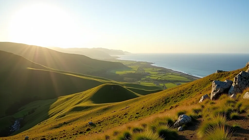Scenic mountain viewpoint overlooking green valleys and coastline in County Donegal, Ireland